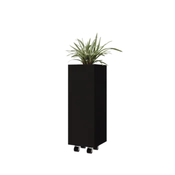 Jardinera de acero - Cuadrado - 30 x 30 x 80 cm - RAL9005 mate (negro) - Con placa inferior - Con ruedas