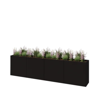 Jardinera XXL de acero - Rectángulo - 320 x 40 x 80 cm - RAL9005 mate (negro) - Con placa inferior