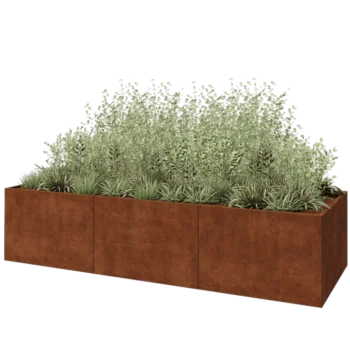 Jardinera XXL de acero corten - Rectángulo - 360 x 120 x 80 cm - Con placa inferior