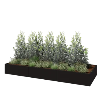 Jardinera XXL de acero - Rectángulo - 360 x 120 x 40 cm - RAL9005 mate (negro) - Sin placa inferior