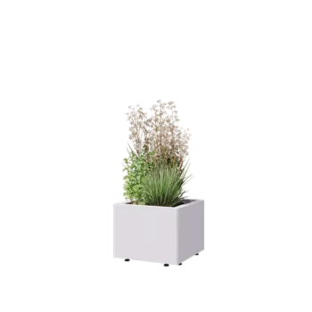 Jardinera de acero - Cuadrado - 40 x 40 x 30 cm - RAL9010 mate (blanco) - Con placa inferior - Con patas