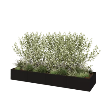 Jardinera XXL de acero - Rectángulo - 320 x 80 x 40 cm - RAL9005 mate (negro) - Con placa inferior