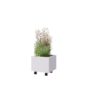 Jardinera de acero - Cuadrado - 40 x 40 x 30 cm - RAL9010 mate (blanco) - Con placa inferior - Con ruedas