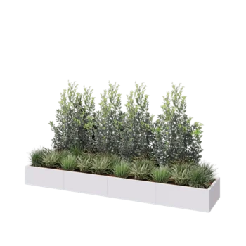 Jardinera XXL de acero - Rectángulo - 320 x 60 x 30 cm - RAL9010 mate (blanco) - Con placa inferior
