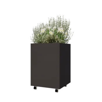 Jardinera de acero - Cuadrado - 60 x 60 x 80 cm - RAL7016 mate (gris antracita) - Con placa inferior - Con ruedas