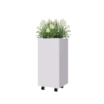 Jardinera de acero - Cuadrado - 40 x 40 x 80 cm - RAL9010 mate (blanco) - Con placa inferior - Con ruedas