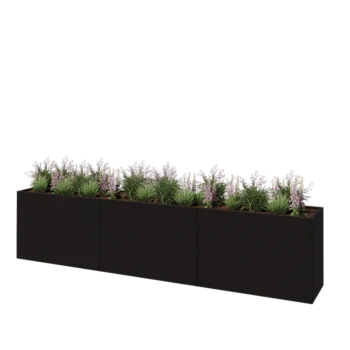 Jardinera XXL de acero - Rectángulo - 360 x 50 x 80 cm - RAL9005 mate (negro) - Con placa inferior