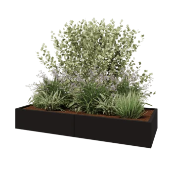 Jardinera XXL de acero - Rectángulo - 200 x 80 x 30 cm - RAL9005 mate (negro) - Sin placa inferior