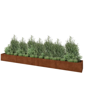Jardinera XXL de acero corten - Rectángulo - 480 x 50 x 40 cm - Con placa inferior