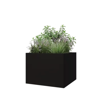 Jardinera de acero - Cuadrado - 80 x 80 x 60 cm - RAL9005 mate (negro) - Con placa inferior