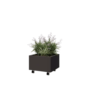 Jardinera de acero - Cuadrado - 50 x 50 x 30 cm - Otro color RAL - Con placa inferior - Con ruedas