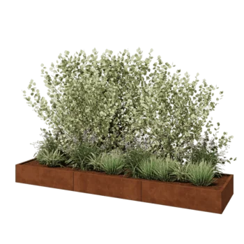 Jardinera XXL de acero corten - Rectángulo - 360 x 80 x 30 cm - Con placa inferior