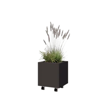 Jardinera de acero - Cuadrado - 40 x 40 x 40 cm - RAL7016 mate (gris antracita) - Con placa inferior - Con ruedas