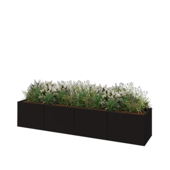 Jardinera XXL de acero - Rectángulo - 320 x 60 x 60 cm - RAL9005 mate (negro) - Con placa inferior