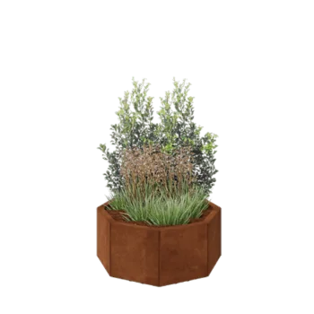 Jardinera de acero corten - Octágono - 72,4 x 72,4 x 30 cm - Con placa inferior - Con patas