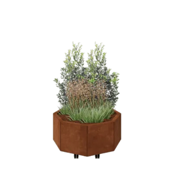 Jardinera de acero corten - Octágono - 72,4 x 72,4 x 30 cm - Con placa inferior - Con ruedas