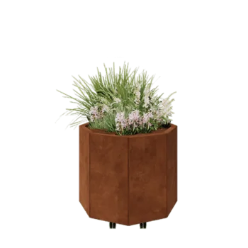Jardinera de acero corten - Octágono - 72,4 x 72,4 x 60 cm - Con placa inferior - Con ruedas