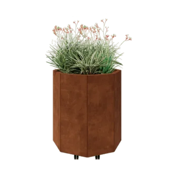 Jardinera de acero corten - Octágono - 72,4 x 72,4 x 80 cm - Con placa inferior - Con ruedas