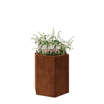 Jardinera de acero corten - Hexágono - 59,3 x 52 x 60 cm - Con placa inferior