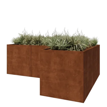 Jardinera de acero corten - Forma de L - 300 x 200 x 100 cm - Sin placa inferior