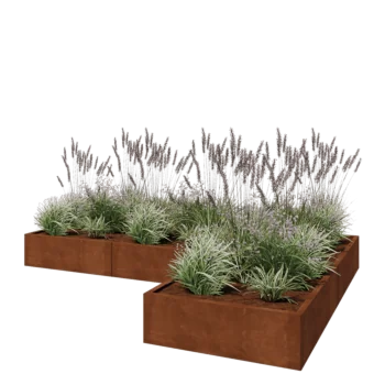 Jardinera de acero corten - Forma de L - 300 x 200 x 30 cm - Sin placa inferior