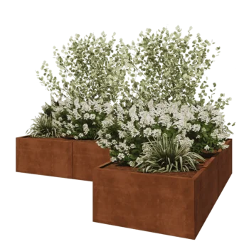 Jardinera de acero corten - Forma de L - 300 x 200 x 50 cm - Sin placa inferior