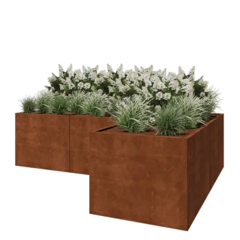 Jardinera de acero corten - Forma de L - 300 x 200 x 80 cm - Sin placa inferior