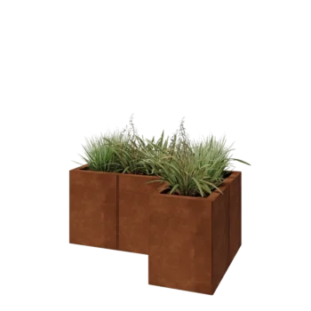 Jardinera de acero corten - Forma de L - 90 x 60 x 40 cm - Con placa inferior