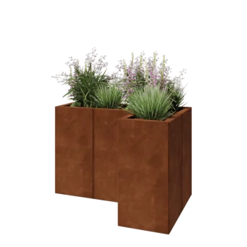Jardinera de acero corten - Forma de L - 90 x 60 x 60 cm - Con placa inferior