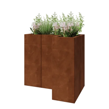 Jardinera de acero corten - Forma de L - 90 x 60 x 80 cm - Sin placa inferior