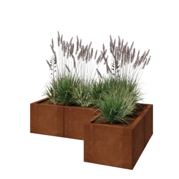Jardinera de acero corten - Forma de L - 120 x 80 x 30 cm - Con placa inferior