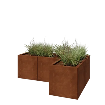 Jardinera de acero corten - Forma de L - 120 x 80 x 40 cm - Con placa inferior