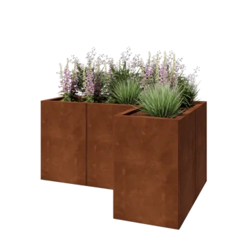 Jardinera de acero corten - Forma de L - 120 x 80 x 60 cm - Sin placa inferior