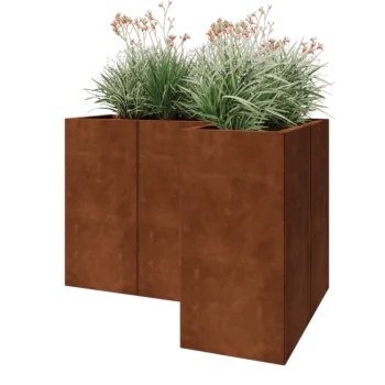Jardinera de acero corten - Forma de L - 120 x 80 x 80 cm - Con placa inferior