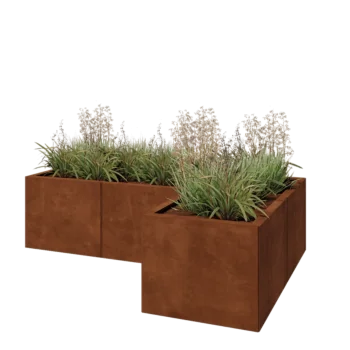 Jardinera de acero corten - Forma de L - 150 x 100 x 40 cm - Con placa inferior