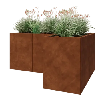 Jardinera de acero corten - Forma de L - 180 x 120 x 80 cm - Con placa inferior
