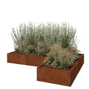 Jardinera de acero corten - Forma de L - 240 x 160 x 30 cm - Sin placa inferior