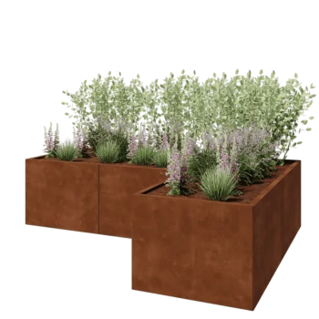 Jardinera de acero corten - Forma de L - 240 x 160 x 60 cm - Sin placa inferior