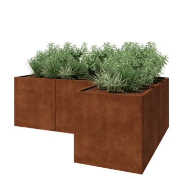 Jardinera de acero corten - Forma de L - 240 x 160 x 80 cm - Con placa inferior