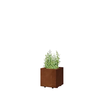 Jardinera de acero corten - Cuadrado - 30 x 30 x 30 cm - Con placa inferior - Con patas