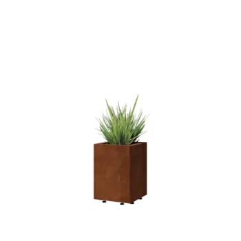 Jardinera de acero corten - Cuadrado - 30 x 30 x 40 cm - Con placa inferior - Con patas