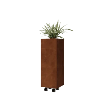 Jardinera de acero corten - Cuadrado - 30 x 30 x 80 cm - Con placa inferior - Con ruedas