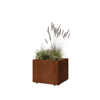 Jardinera de acero corten - Cuadrado - 50 x 50 x 40 cm - Con placa inferior - Con patas