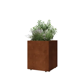 Jardinera de acero corten - Cuadrado - 50 x 50 x 60 cm - Con placa inferior - Con patas