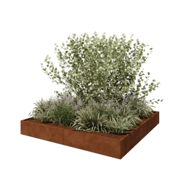 Jardinera XXL de acero corten - Cuadrado - 240 x 240 x 30 cm - Sin placa inferior