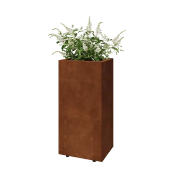 Jardinera de acero corten - Rectángulo - 40 x 30 x 80 cm - Con placa inferior - Con patas