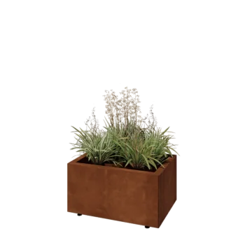 Jardinera de acero corten - Rectángulo - 60 x 40 x 30 cm - Con placa inferior - Con patas