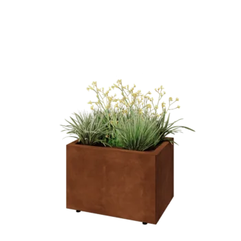 Jardinera de acero corten - Rectángulo - 60 x 40 x 40 cm - Con placa inferior - Con patas