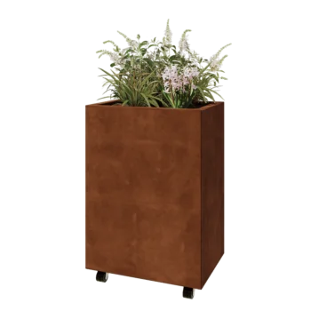 Jardinera de acero corten - Rectángulo - 60 x 40 x 80 cm - Con placa inferior - Con ruedas