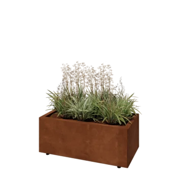 Jardinera de acero corten - Rectángulo - 80 x 40 x 30 cm - Con placa inferior - Con patas